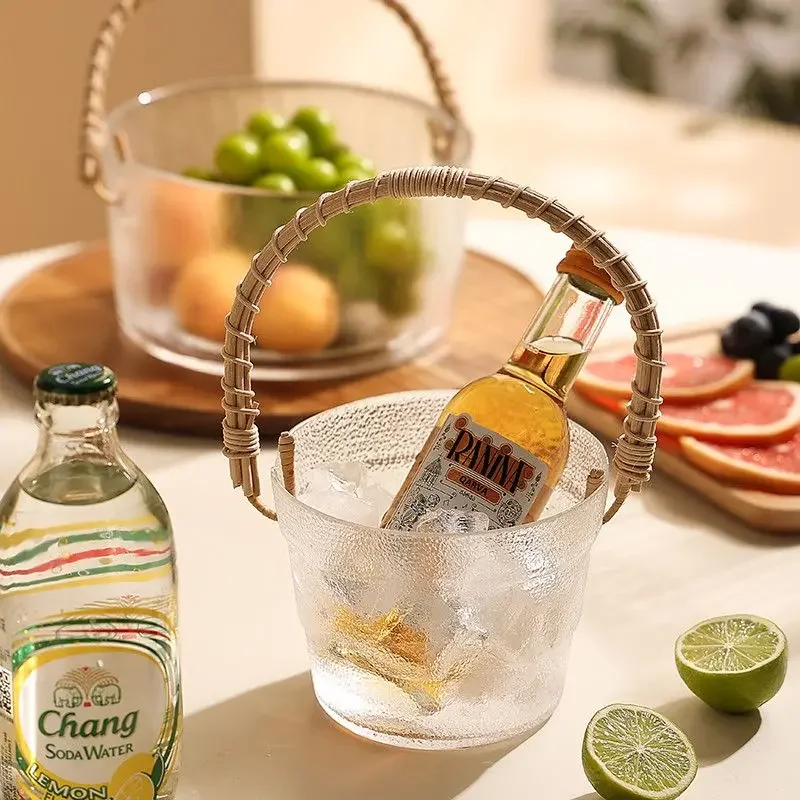 

Rattan Handheld Basket Premium Ice Bucket Fruit Handheld Bucket Light Luxury High End Exquisite Glass Fruit Basket Snack Plate