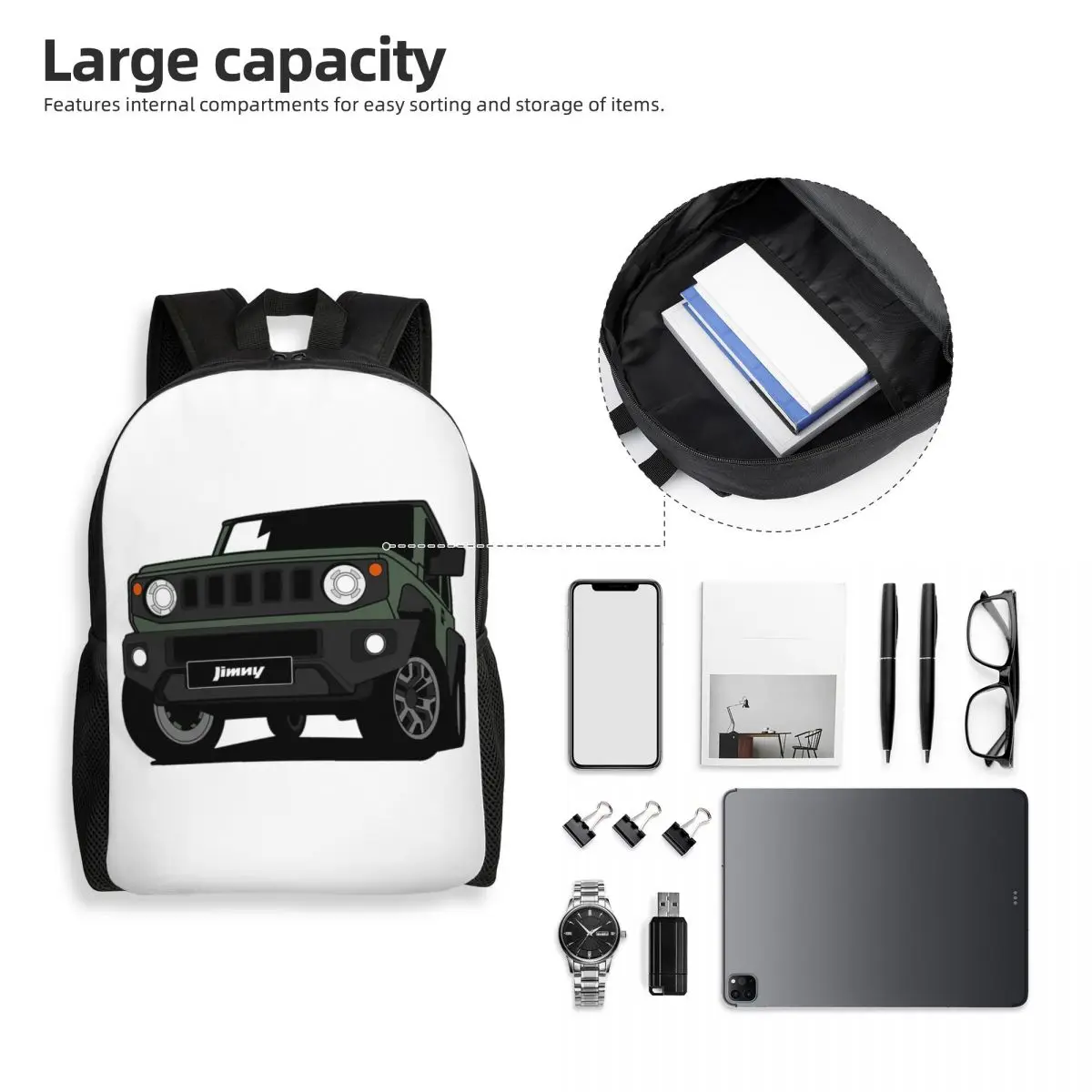 Mochila verde Jimny para estudiantes, mochila escolar, senderismo, viaje, mochila para hombres y mujeres, mochila de moda, bolsos de hombro