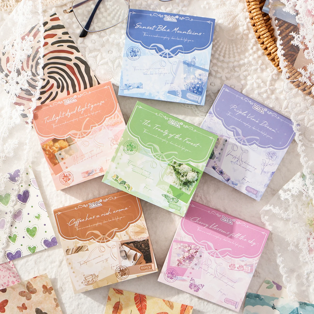 100pcs Exquisite Plant And Flower Pattern Square Non-sticky Paper,Diy Journal And Diary Decoration Base Material,Writable Notes