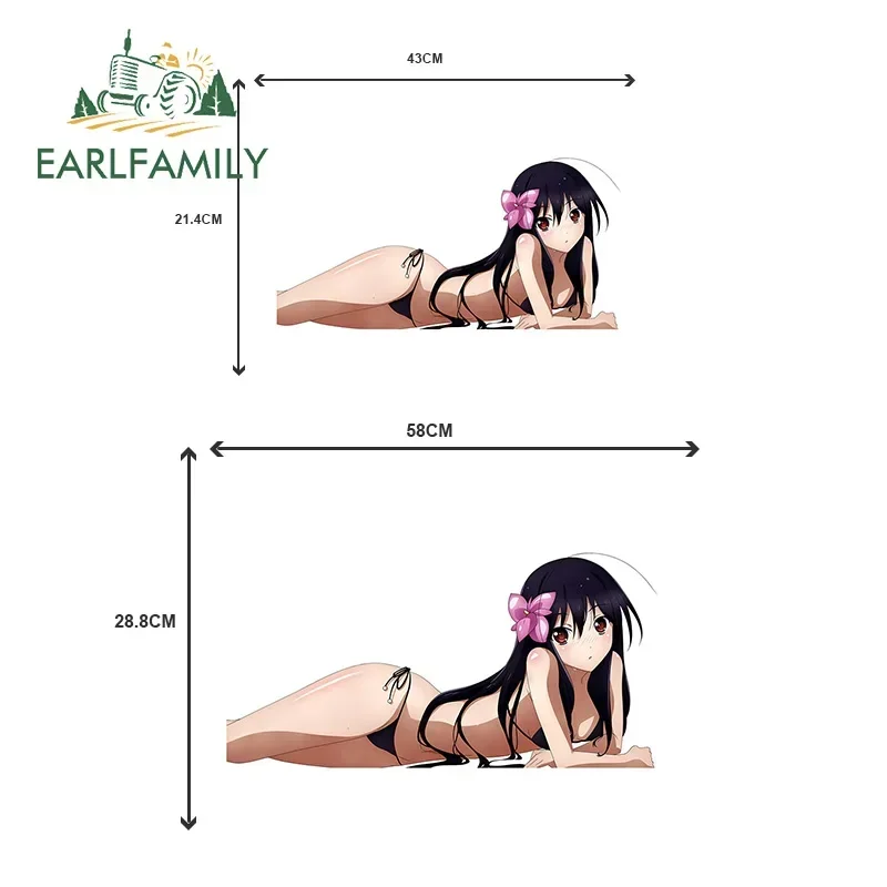 EARLFAMILY 43cm X 21.4cm Big Car Stickers For Sexy Beauty Accel World Kuroyukihime JDM Decals Waterproof Vinyl Car Wrap Decor