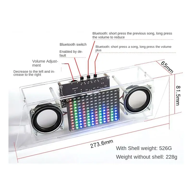 ABMF DIY Bluetooth Speaker Electronic Kit MP3 Welding Project Dual-Channel Music Spectrum Display