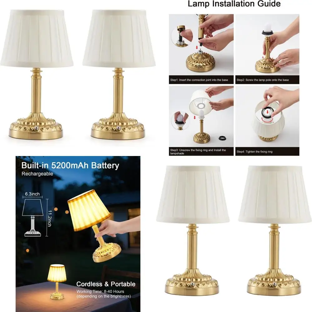 

Portable Rechargeable LED Table Lamps with 5200mAh Battery, Dimmable Touch Control for Home and Outdoor Use
