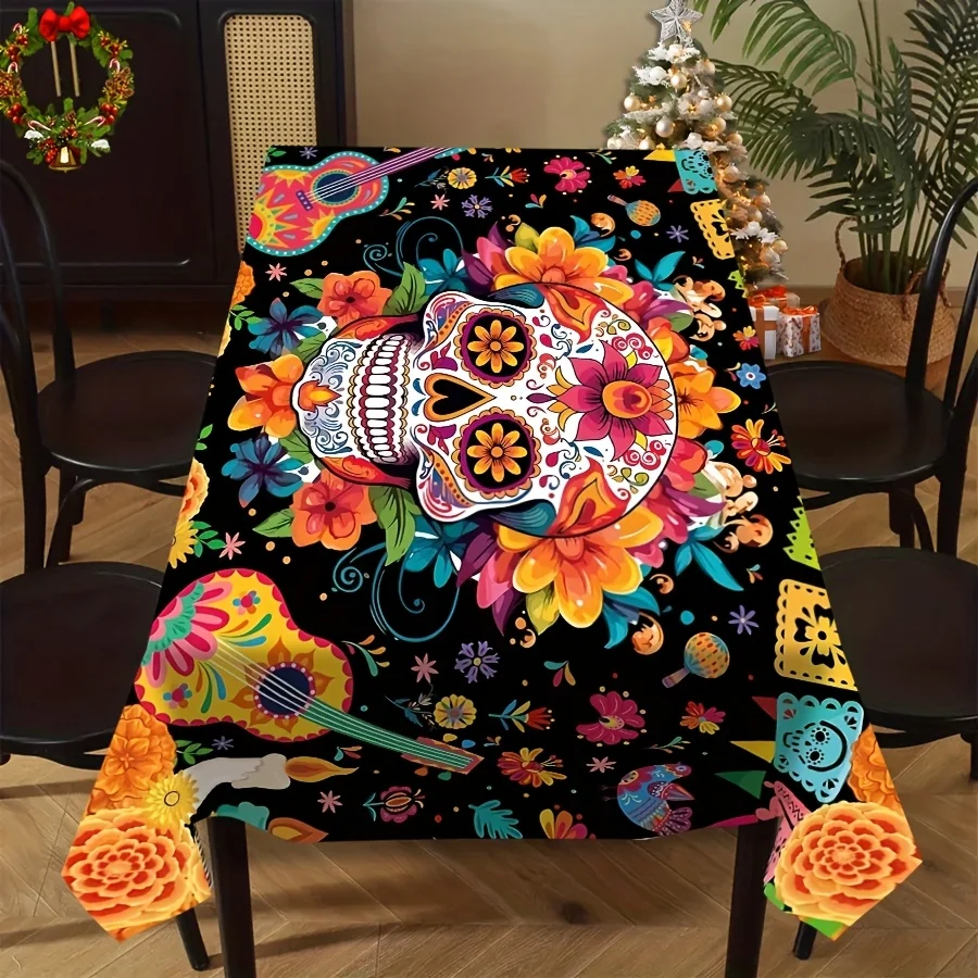 Mexican Skull Marigold Day of The Dead Tablecloth for Table Decor Mexico Dia De Los Muertos Kitchen Table Cloth Home Party Decor