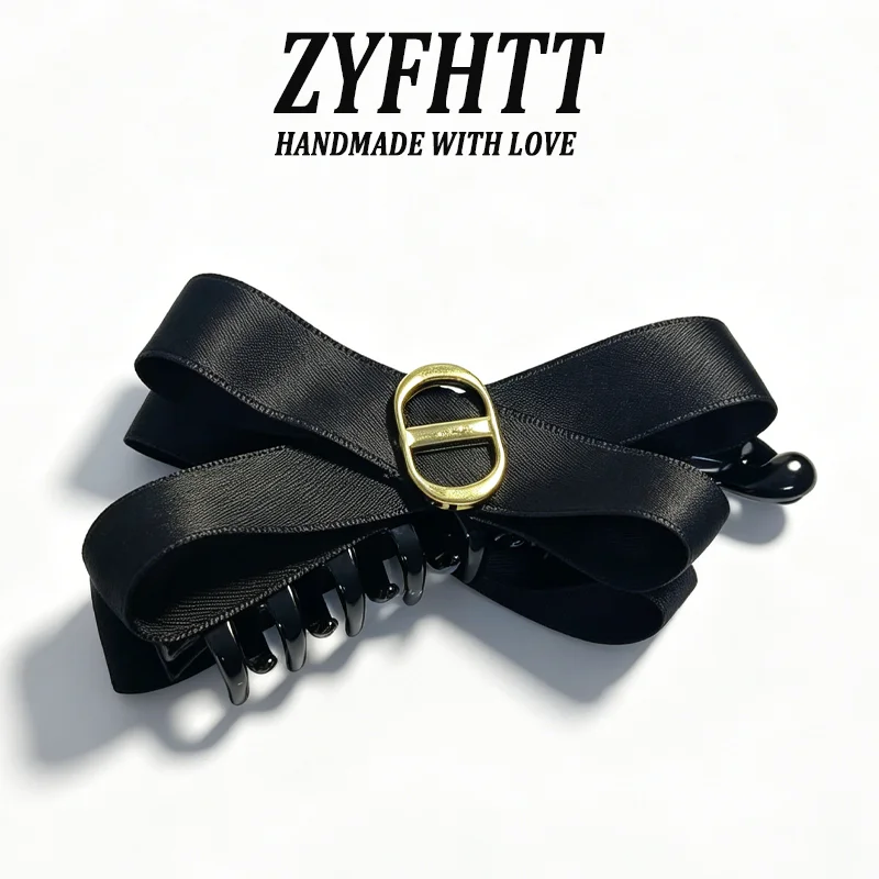 1/2 Stück ZYFHTT Schwarze Satin-Haarschleife für Frauen Täglicher Gebrauch Koreanischer Stil Pferdeschwanz-Clip Modische Mädchen-Haarnadel – Detail 8