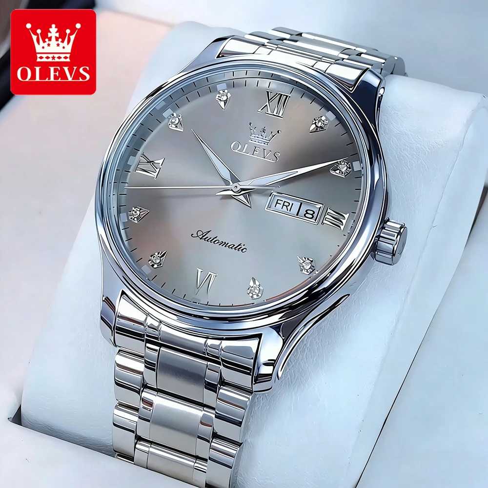 

OLEVS Men Watches Casual Business Waterproof Stainless Steel Original Automatic Mechanical Wristwatch for Man Luminous Calendar