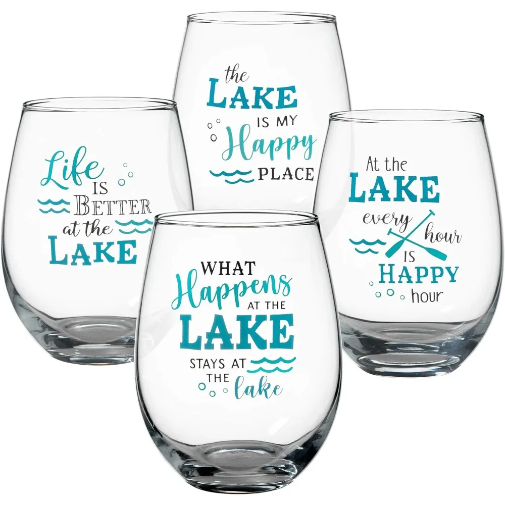 

Set of 4 Blue 18oz Stemless Wine Glasses