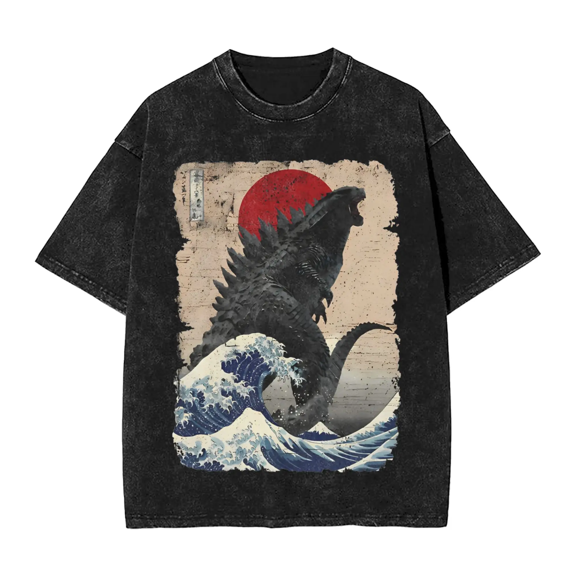 Movie Minus One Vintage King Of Monsters Vintage Washed Tshirts Men's 100%Cotton Tops Funny  Godzillaed Crewneck Short Sleeve
