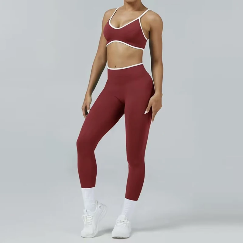 2PCS Seamless Yoga Suit with Chest Pad High Waist Shorts Tight Sports Bras for Running Exercise Fitness Outside Wear
