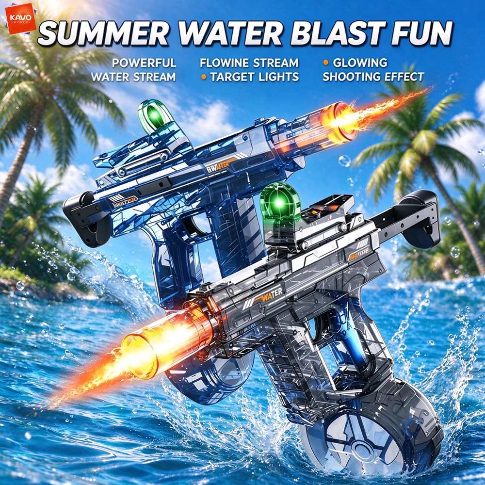 KAVOWORLD Electric Transparent Water Gun Automatic Water Blaster with LED Light Fun Beach Pool Toys Outdoor Fun for Teenager