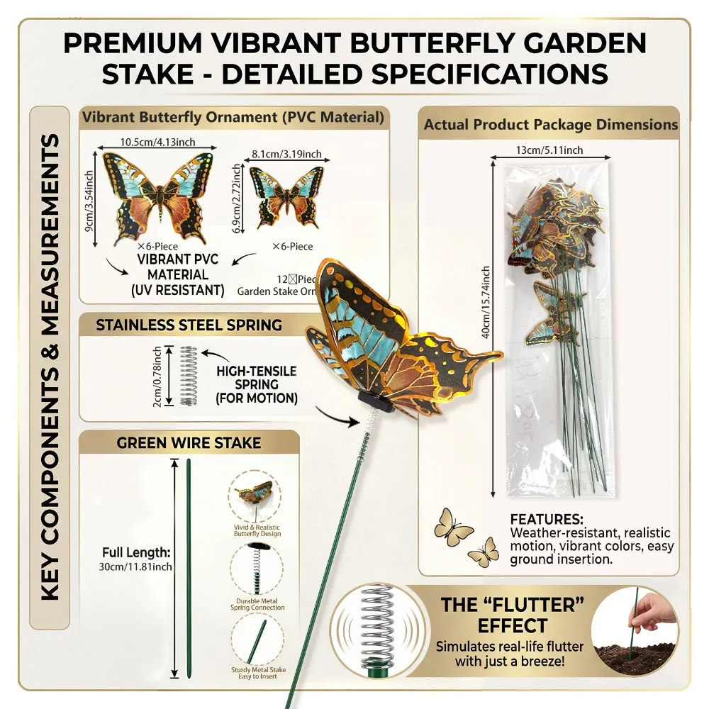 12PCS Multicolor Butterfly Garden Stakes 3D Butterfly Indoor Outdoor Butterfly Lawn Ornament Photo Props Landscape Decoration