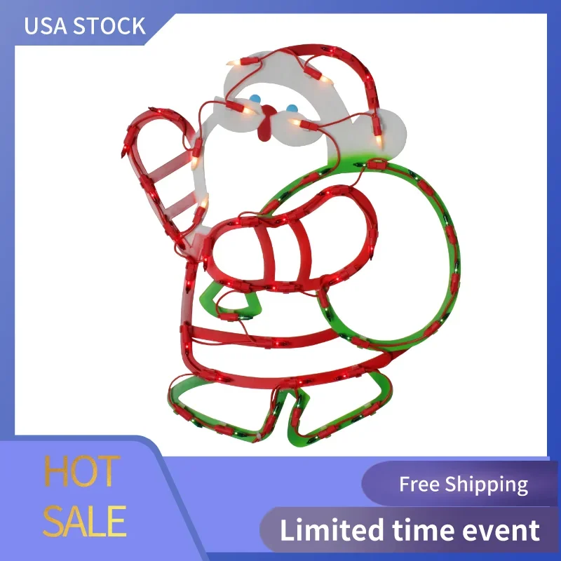 

17.5" Lighted Santa Claus with Gift Sack Christmas Window Silhouette