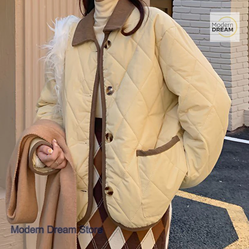 

Корейская куртка на хлопковой подкладке с бриллиантами в стиле ретро, женская осенне-зимняя новая повседневная короткая одежда Joker с хлопковой подкладкой.