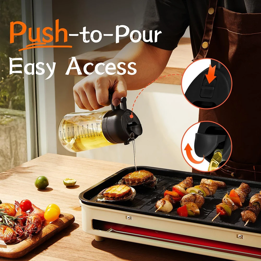 470ml Glass Olive Oil Sprayer for Cooking – 2 in 1 Olive Oil Dispenser Bottle for Kitchen Gadgets and Air Fryer Accessories