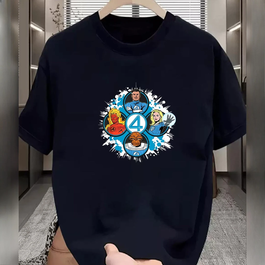 تي شيرت Marvel Fantastic Four Cartoon مطبوع بأكمام قصيرة ملابس صيفية غير رسمية للرجال ملابس هيب هوب للشارع ملابس رجالية تي شيرت #3