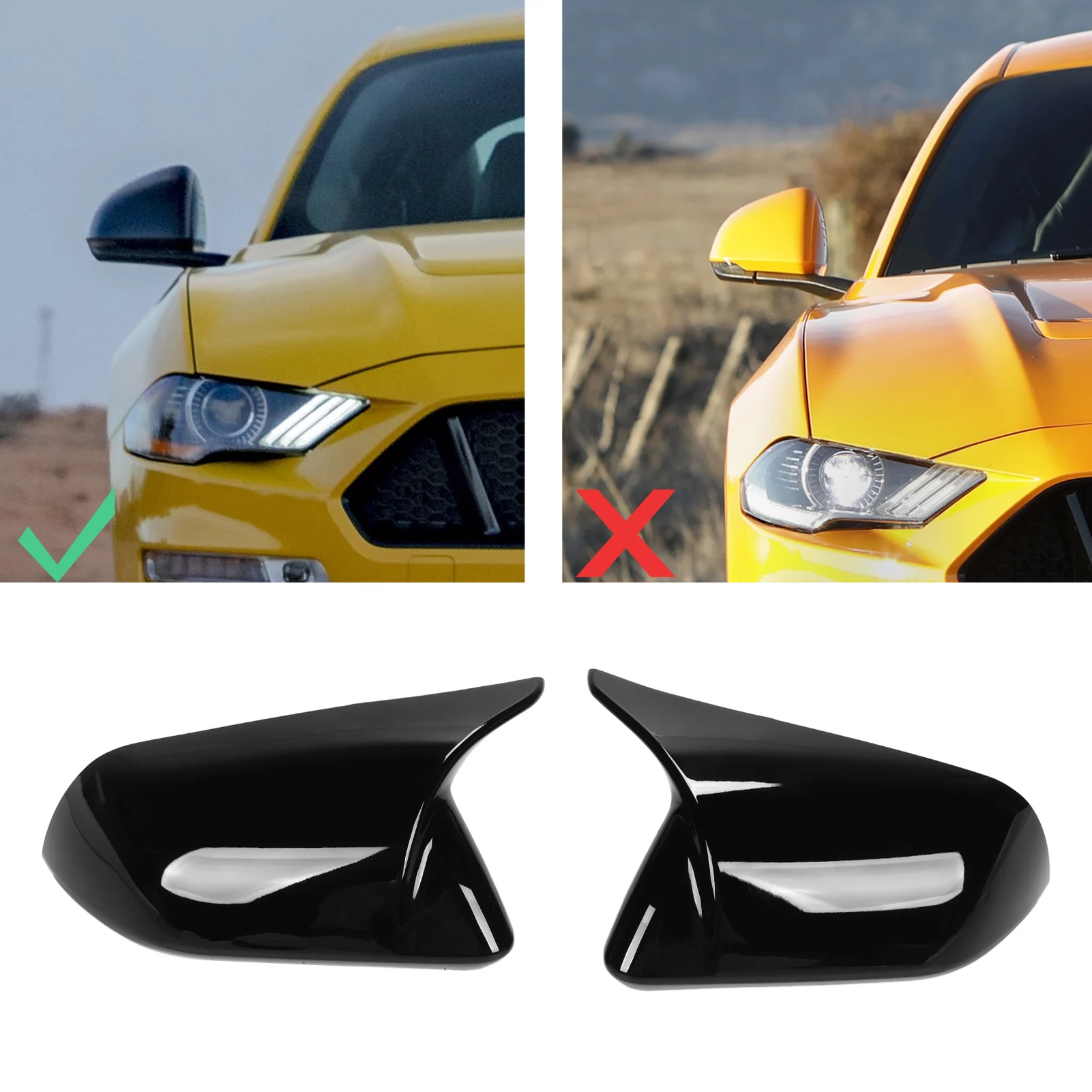 

Накладки на зеркала заднего вида в стиле Horn, глянцевые черные, для Ford Mustang 2015-2022, комплект для модернизации, наклеиваемые на крыло