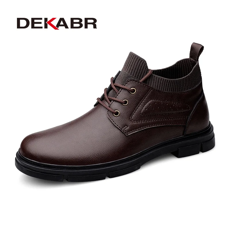 DEKABR Keep Warm Comfy Split Leather Ankle Boots Autumn Winter Men Boots Fashion Lace Up Shoes for Man Lightweight Casual Boots