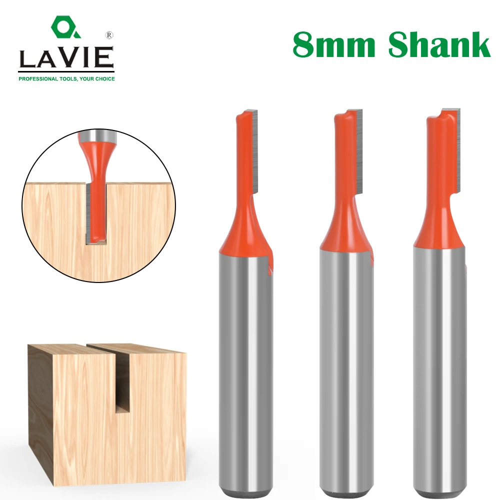 LAVIE 8mm Shank Straight Router Bit Carbide Wood Milling Cutter for Grooving Slotting Mortising Cutting Tool for MDF Plywood