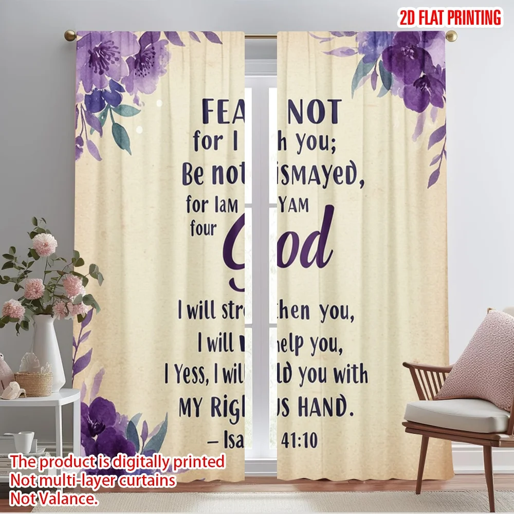 

2pcs 2D flat printing Scene Curtain Fear Not I Am God Fabric Without Electricity Festive Curtains Perfect for Wall art Party