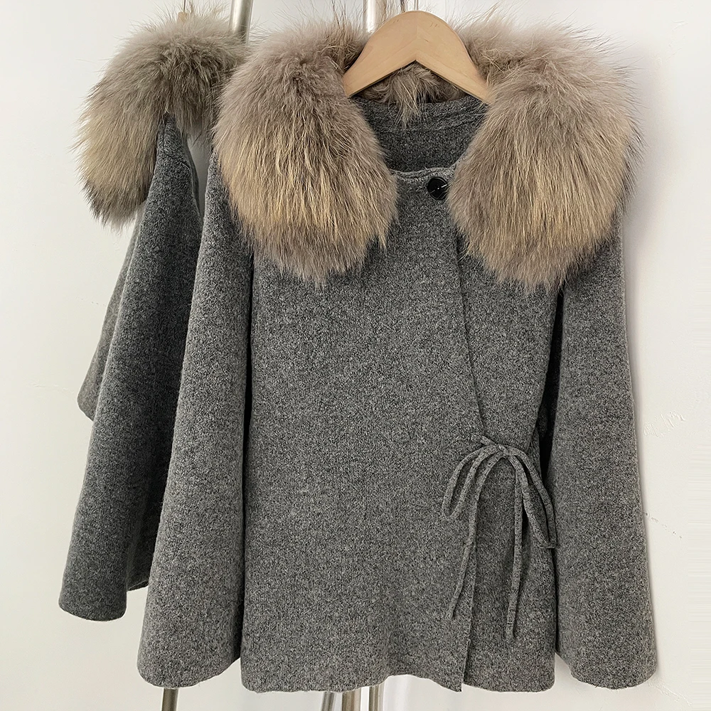 OFTBUY Cardigan for Women Coat with Natural Fur Outerwears Real Fur Coat Woman New Knit Long Sleeve Women's Tops Office Lady