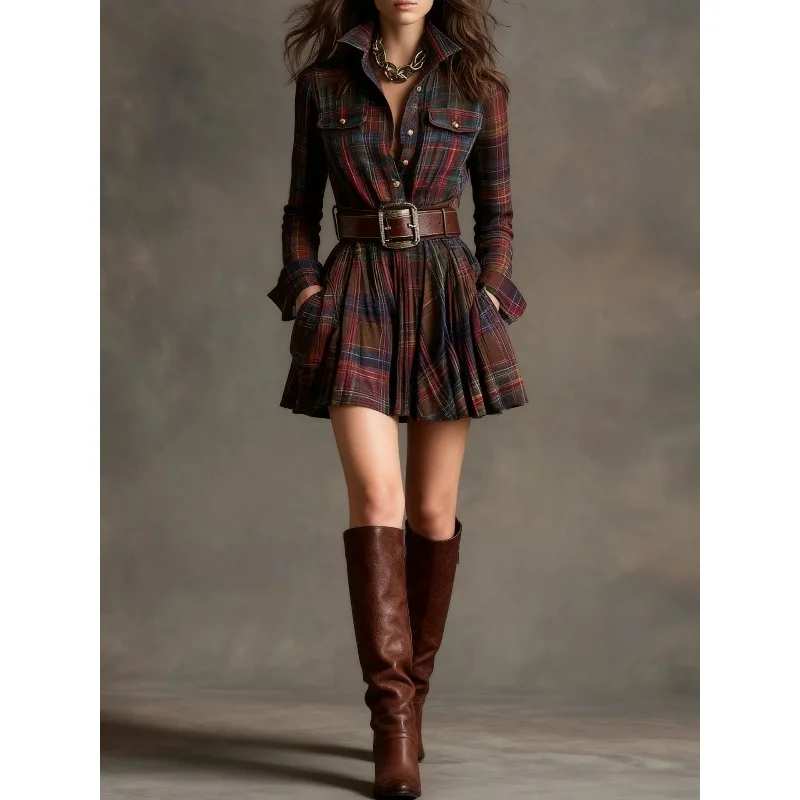 

Women's Autumn Spring Dresses Blouses Printed Tartan Fitted Waist Pockets New Arrivals Elegant Comfortable Versatile Fashionable