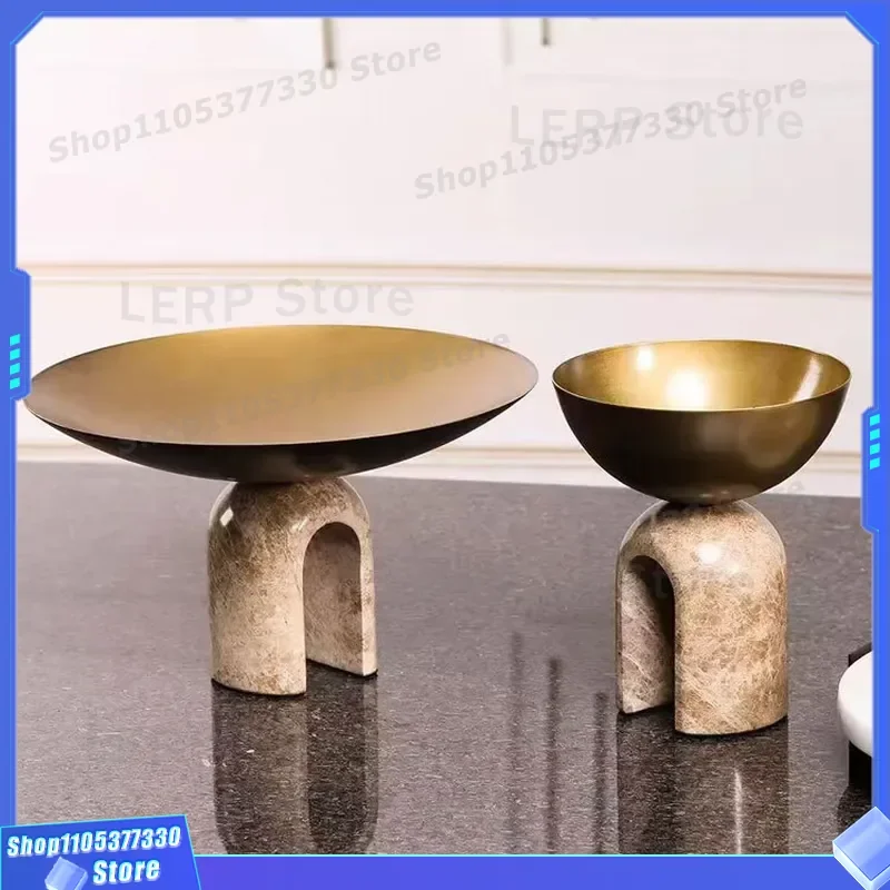 Modern Light Luxury Imitation Marble Arch Fruit Plate Tray for Living Room Coffee Table Home Decor Ornament Model House