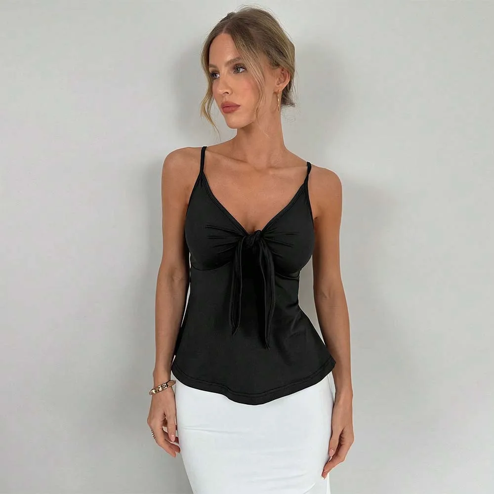 

Sexy Style Suspenders Vests Summer New V-neck Straps Casual Comfort Pleated Slim Tops for Women