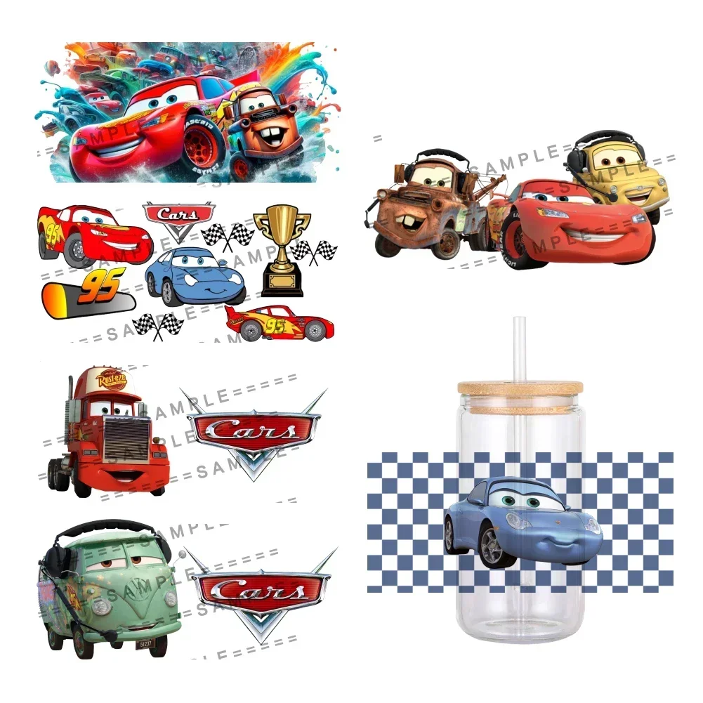 Disney filme carros relâmpago mcqueen uv dtf transferência adesivo à prova dwaterproof água transferências decalques para 16oz copo de vidro envoltório adesivos