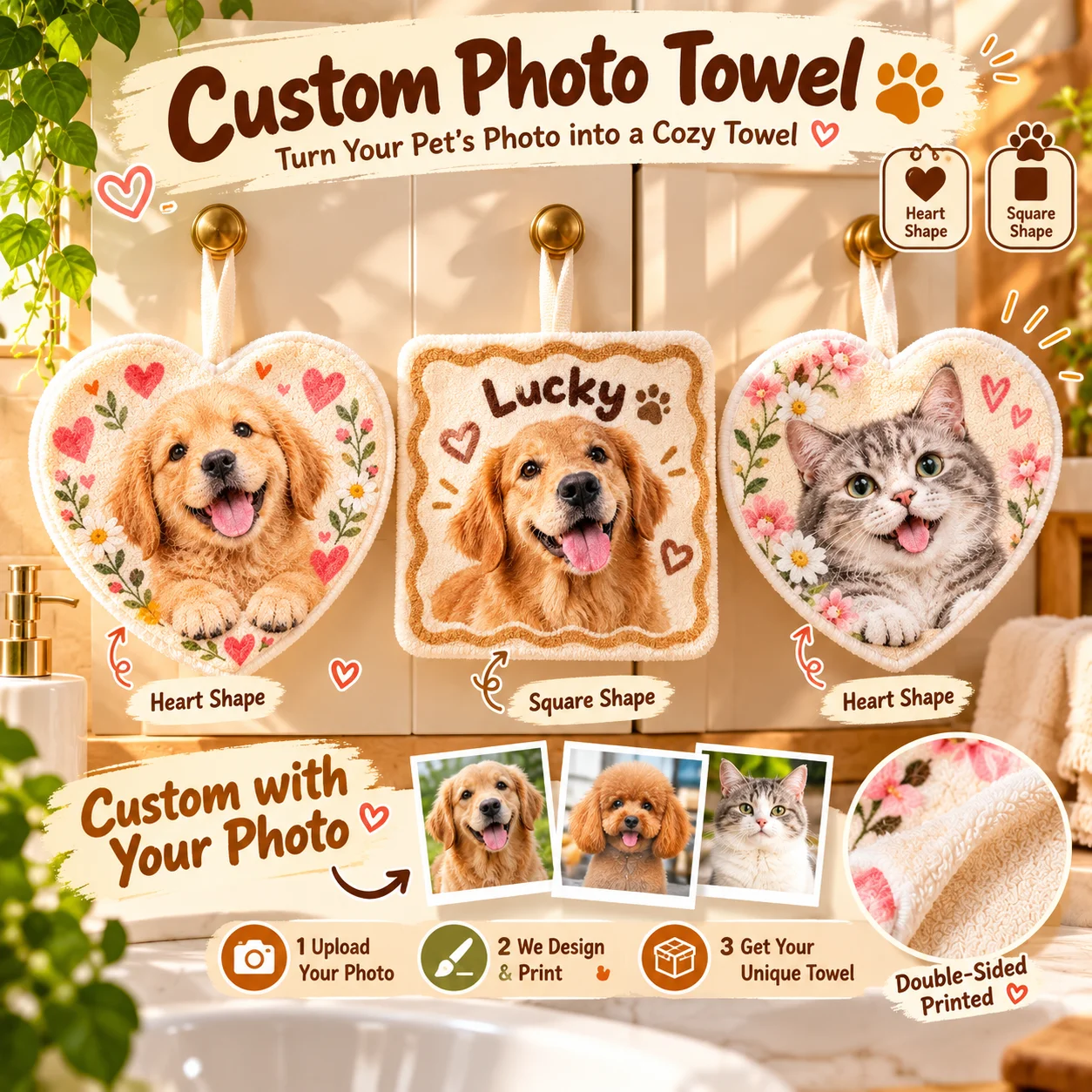 Custom Towel Printed Hanging Hand Towels Quick‑Dry Odor‑Resistant Absorbent Wipe Towel for Bathroom Kitchen Household Daily Use