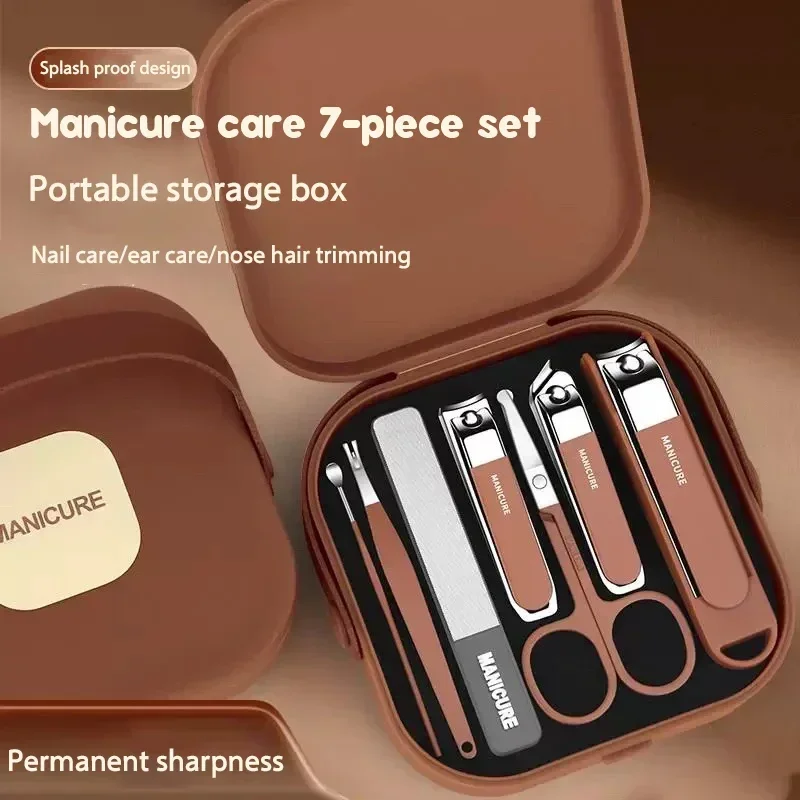 Conjunto Completo de 7 Peças: Kit de Cortadores de Unha com Proteção Antirrespingo e Ferramentas de Manicure