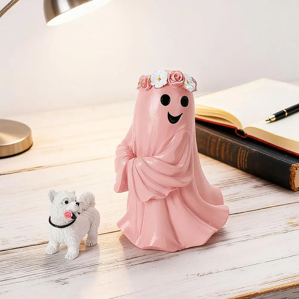 Unique Holiday Exchange Gift Resin Ghost Dog Figurine Halloween Decor Cute Tabletop Statue for Mantel Shelf Fall Winter Holiday