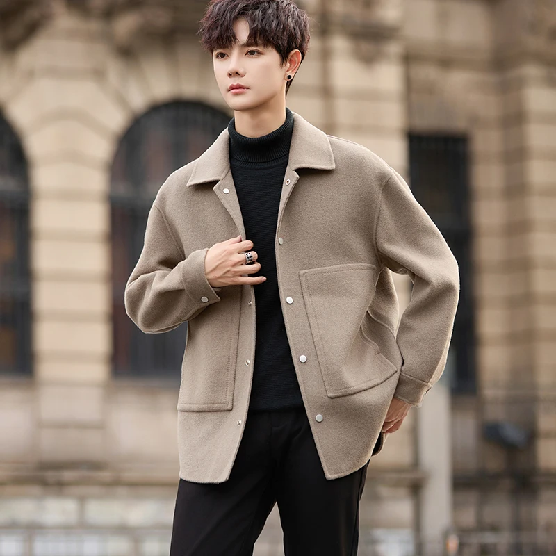 GIOIO men's woolen coat, cashmere content 70%, high-quality double-faced woolen casual jacket, autumn and winter warm coat