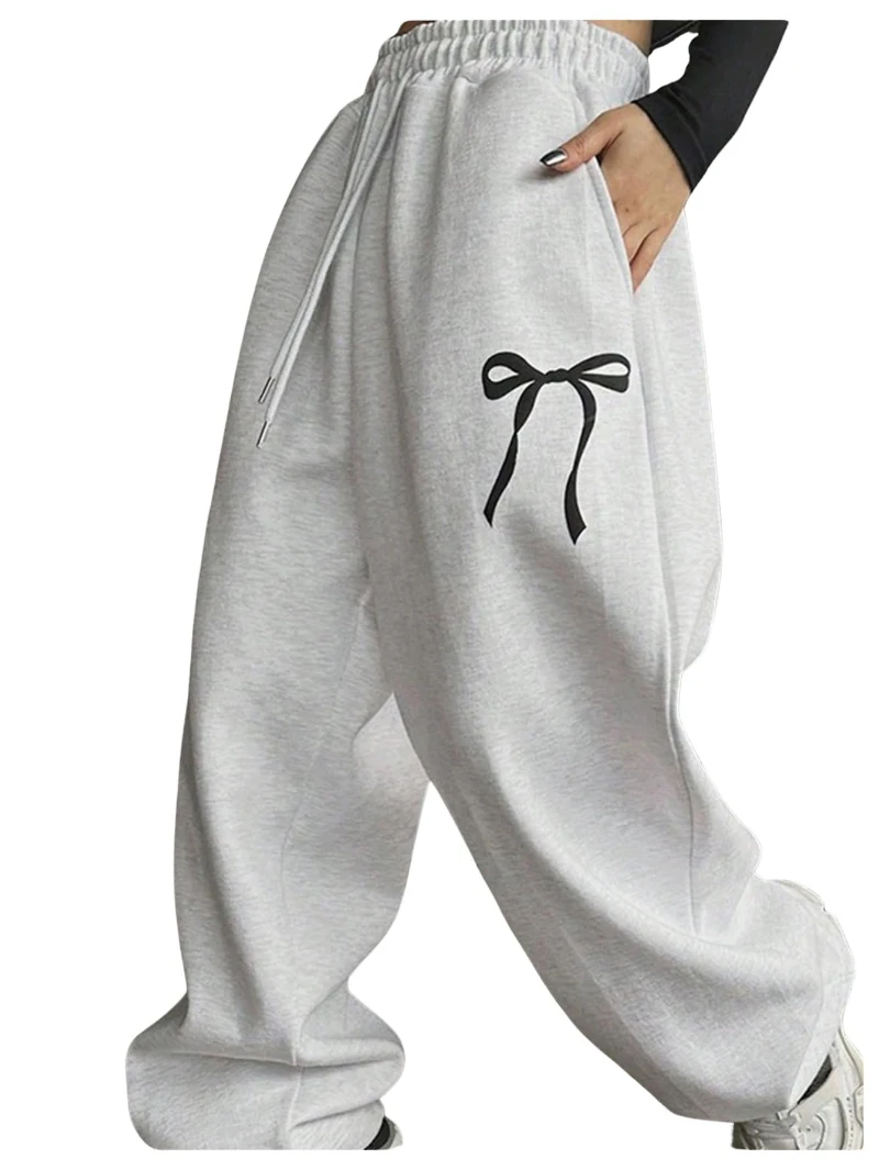 

SweatyRocks женские широкие спортивные штаны с мешковатым бантом и графическим шнурком на талии спортивные штаны для бега с карманом