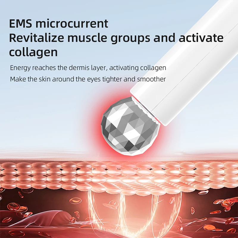 أداة تجميل العين الكهربائية تدليك الوجه الأسطوانة EMS مكركرنت الساخن كونبريس الجلد رفع العين الهالات السوداء التجاعيد تقليل #4