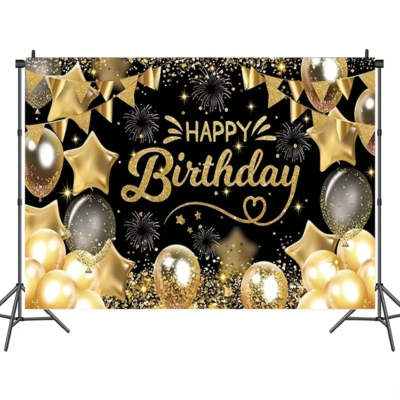 1 black gold birthday party decoration background
