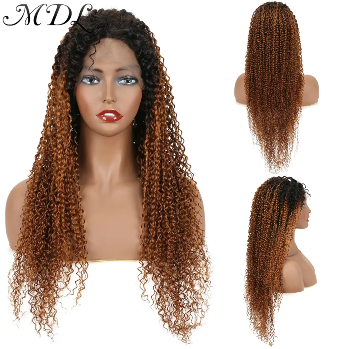 

MDL 100% Remy Human Hair 13x4 HD Lace Front Frontal Wig for Women Pre Pulcked Kinky Curly Curl Ombre Black Brown Color 1B30