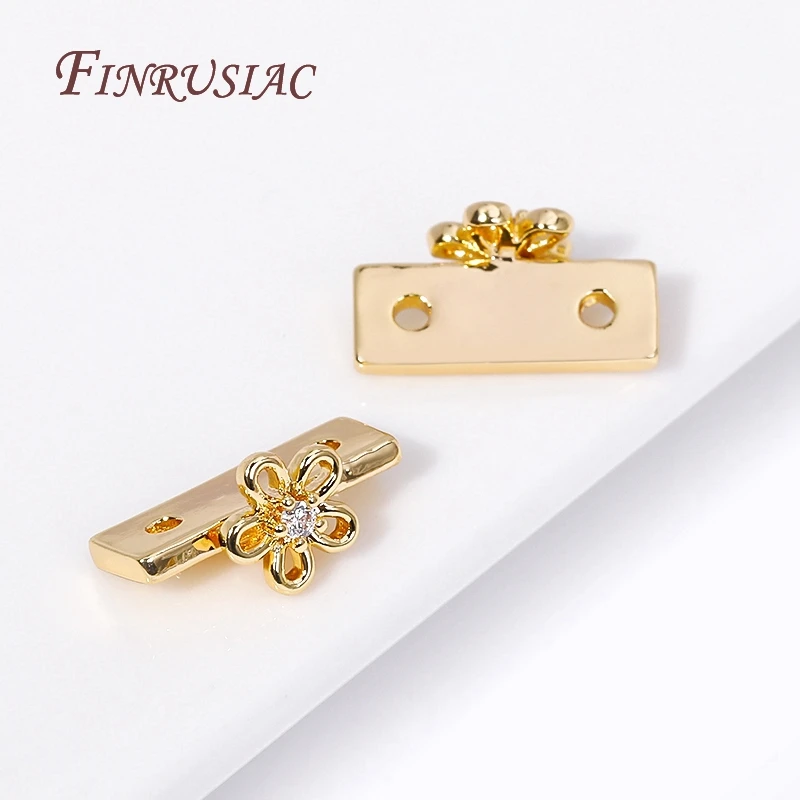 18K Gold Plated Inlay Zircon Flower Shape Beads Separators Connector 2 Hole Spacer Accessories For DIY Beading Jewelry Materials