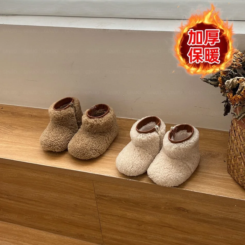 2026 Winter New Children's Shoes, Girls' Warm and Casual Wool Short Cotton Boots, Fashionable and Comfortable Plush Snow Boots