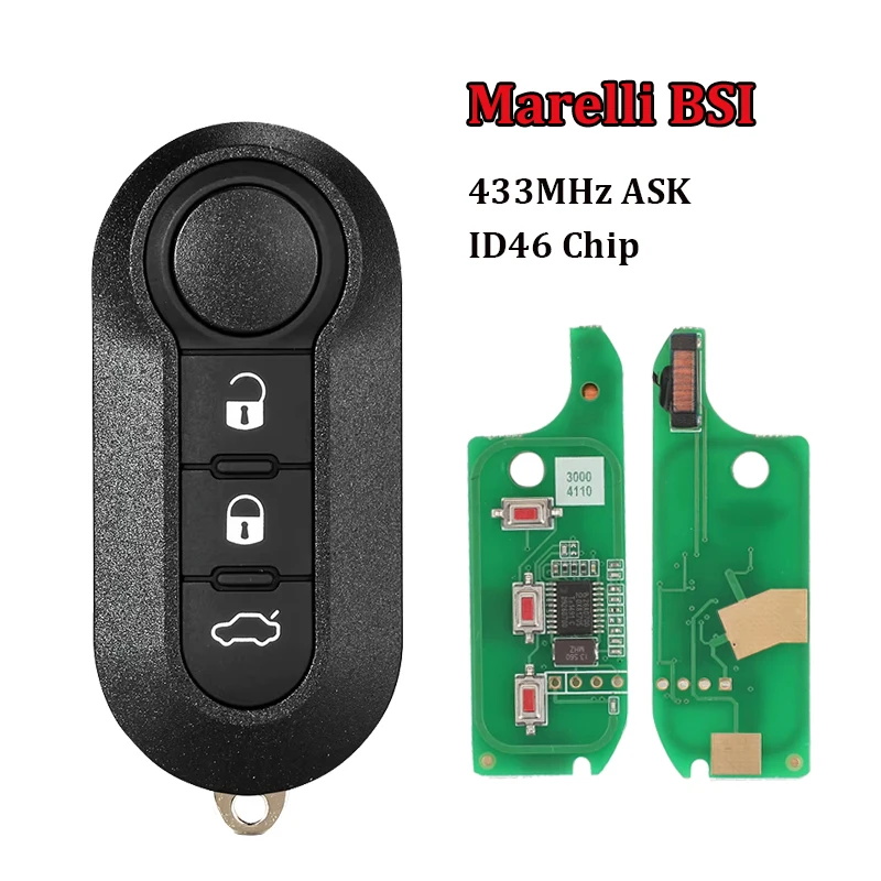 For Fiat MPV Bravo/Ducato 500 Doblo Qubo Grande Punto Citroen Jumper Peugeot Boxer Marelli 3 Buttons 433MHz ID46 Car Remote Key
