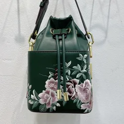 VOLASSS New Fashion Flower Leather Bucket borsa a tracolla donna stile cinese ricamo Cheongsam borse a tracolla borsa fatta a mano