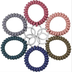 2PCS Stretchable Wristband Wristlet Keychain Spring Flexible Spiral Wrist Band Bracelet Key Holder for Gym Pool ID Badge Sports