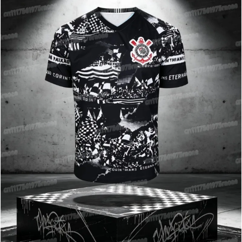 Klassisches Tim-Style Fußball-Fan-Familien-3D-Druck-Kurzarmshirt für Corinthians-Fans in Brasilien Sport-Kurzarmshirt – Detail 4
