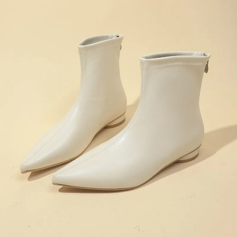 

Flats Women Pointed Toe Short Boots Designer Elegant Leather Shoes 2025 Winter New Chelsea Ankle Boots Elegant Zapatillas Mujer