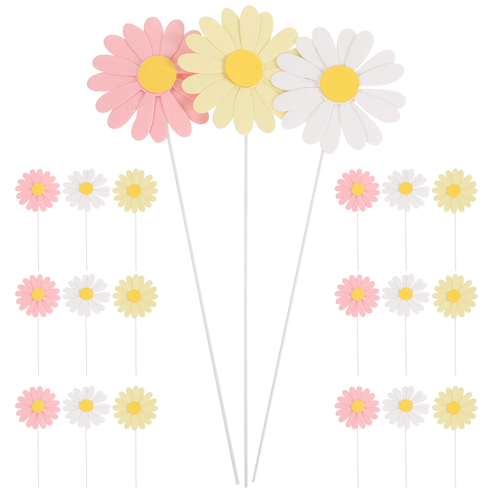 

30 pcs Cake Daisy Flowers White Yellow Pink Paper 10 Each Birthday Daisy Floral Cupcake Toppers Cupcake Accessories