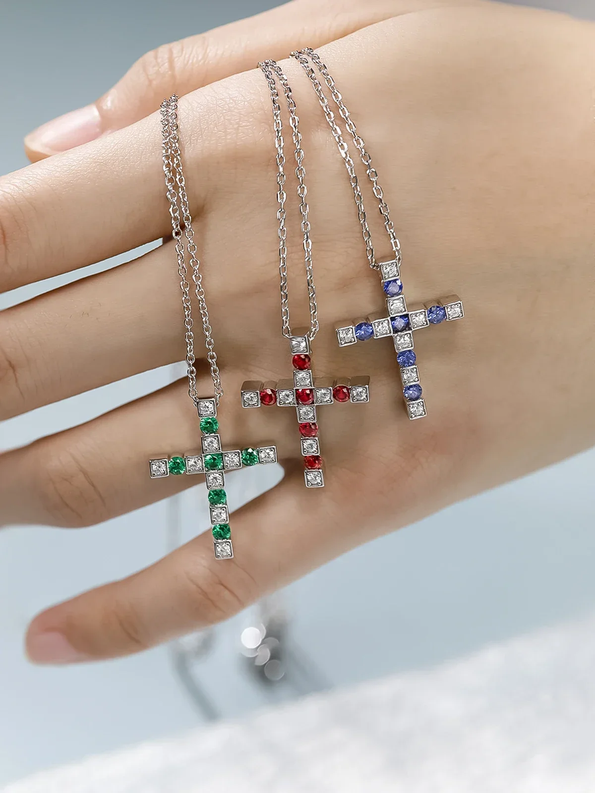 TYYL Moissanite Infinity Cross Necklace 925 Sterling Silver Created Sapphire Cross Pendant Birthstone Jewelry Gift for Women