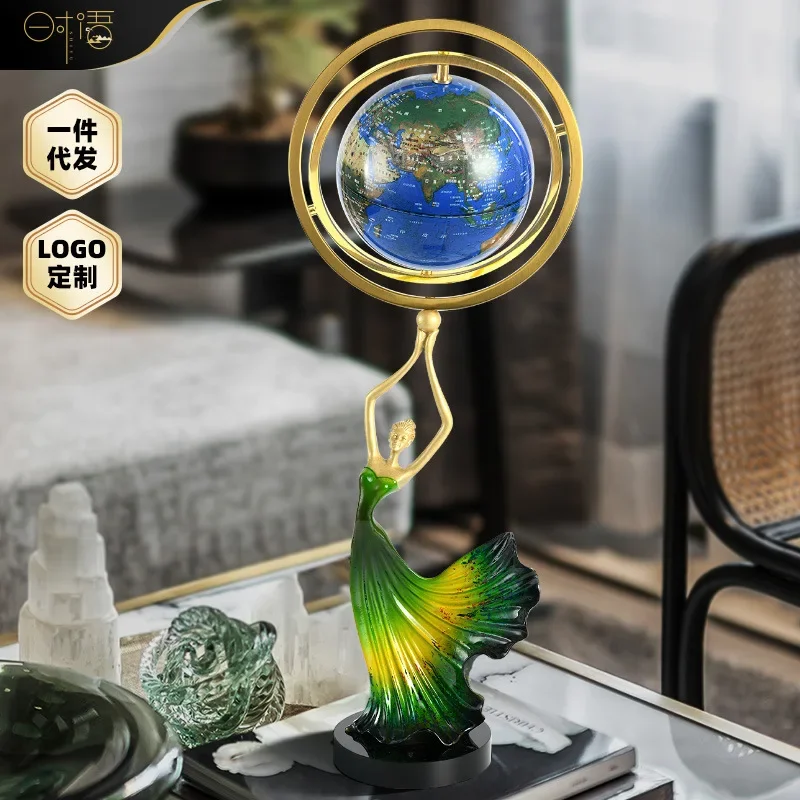 Creative Quicksand Painting Ornament Lucky Muse Globe Sculpture Ornament Living Room Office Modern Art Hourglass