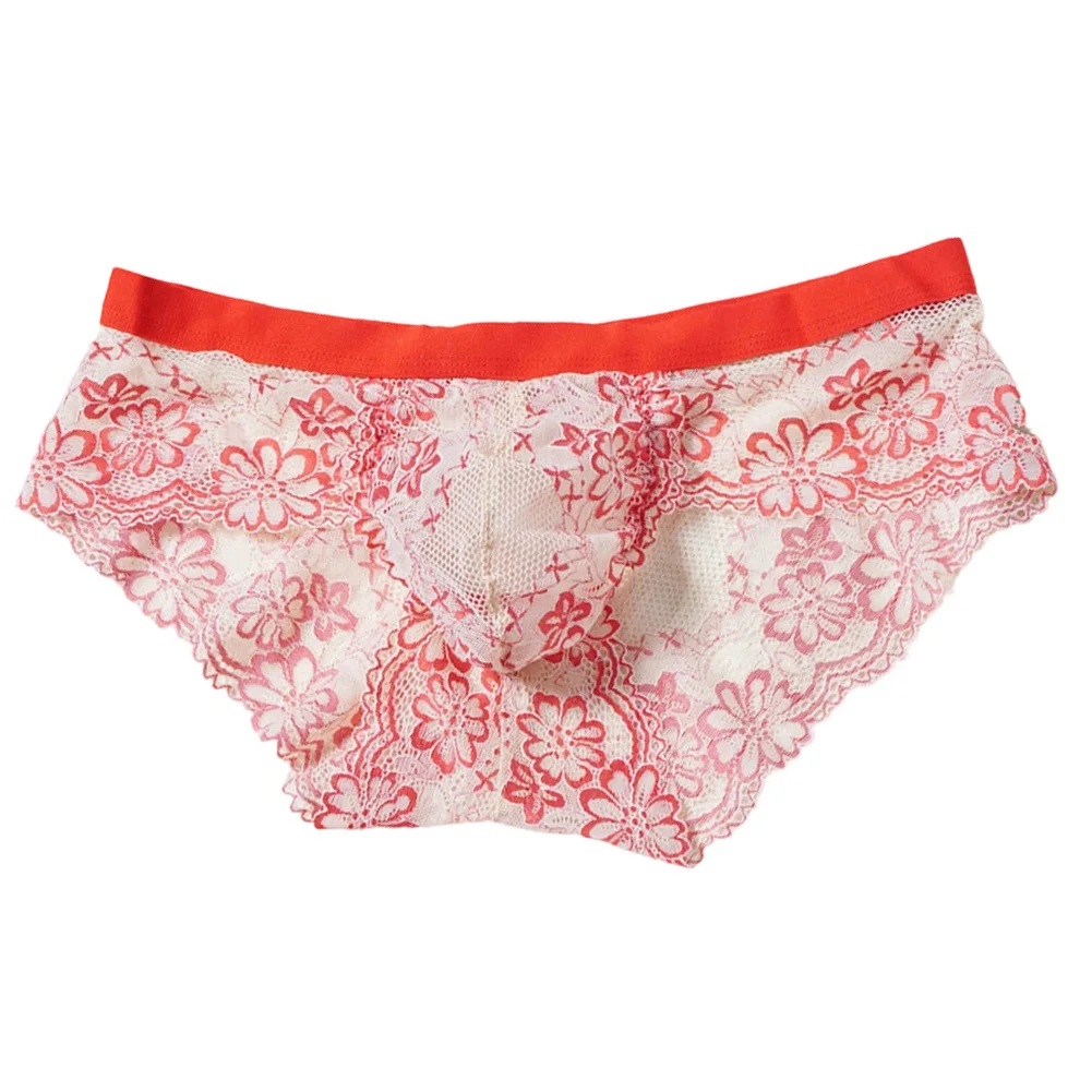 Men Jacquard Lace Briefs Bulge Pouch T-Back Sissy Gay Panties Breathe Underwear Exotic Lingerie Seamless Soft Underpants Fashion