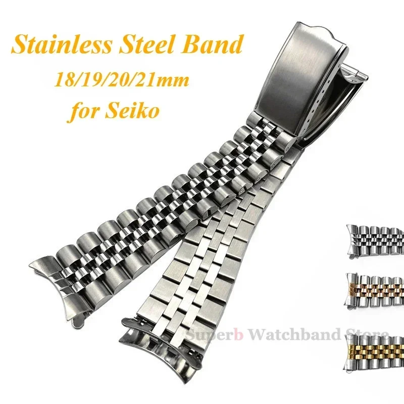 

18mm 19mm 20mm 21mm Curved End Stainless Steel Band for Seiko Skx007 Skx009 for Jubilee Men's Sports Strap Folding Buckle