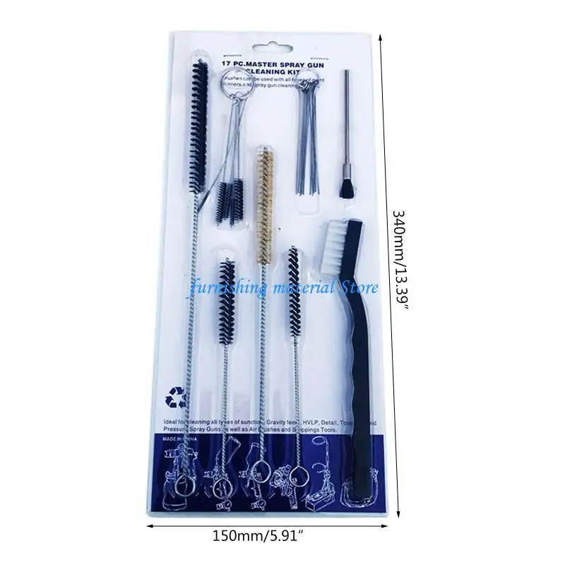 Y5GD 17x البخاخة رذاذ تنظيف أداة إصلاح الفولاذ المقاوم للصدأ إبرة فرشاة مجموعة لتنظيف الفوهات بنادق الرش معدات الوشم #5