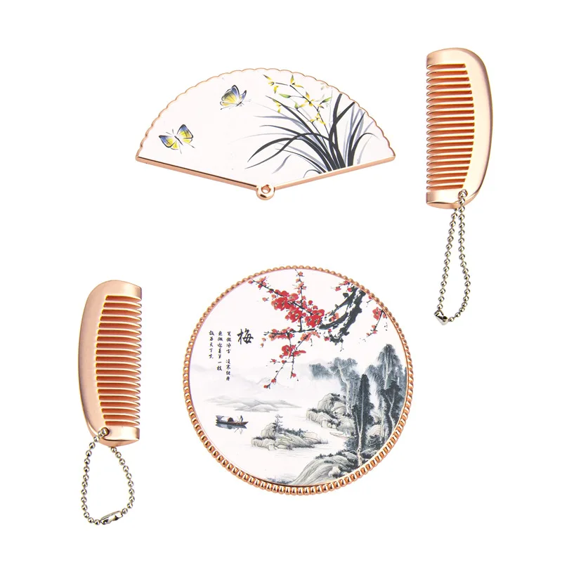 Handheld makeup mirror, durable comb set, circular fan-shaped makeup mirror, beautiful touch up mirror