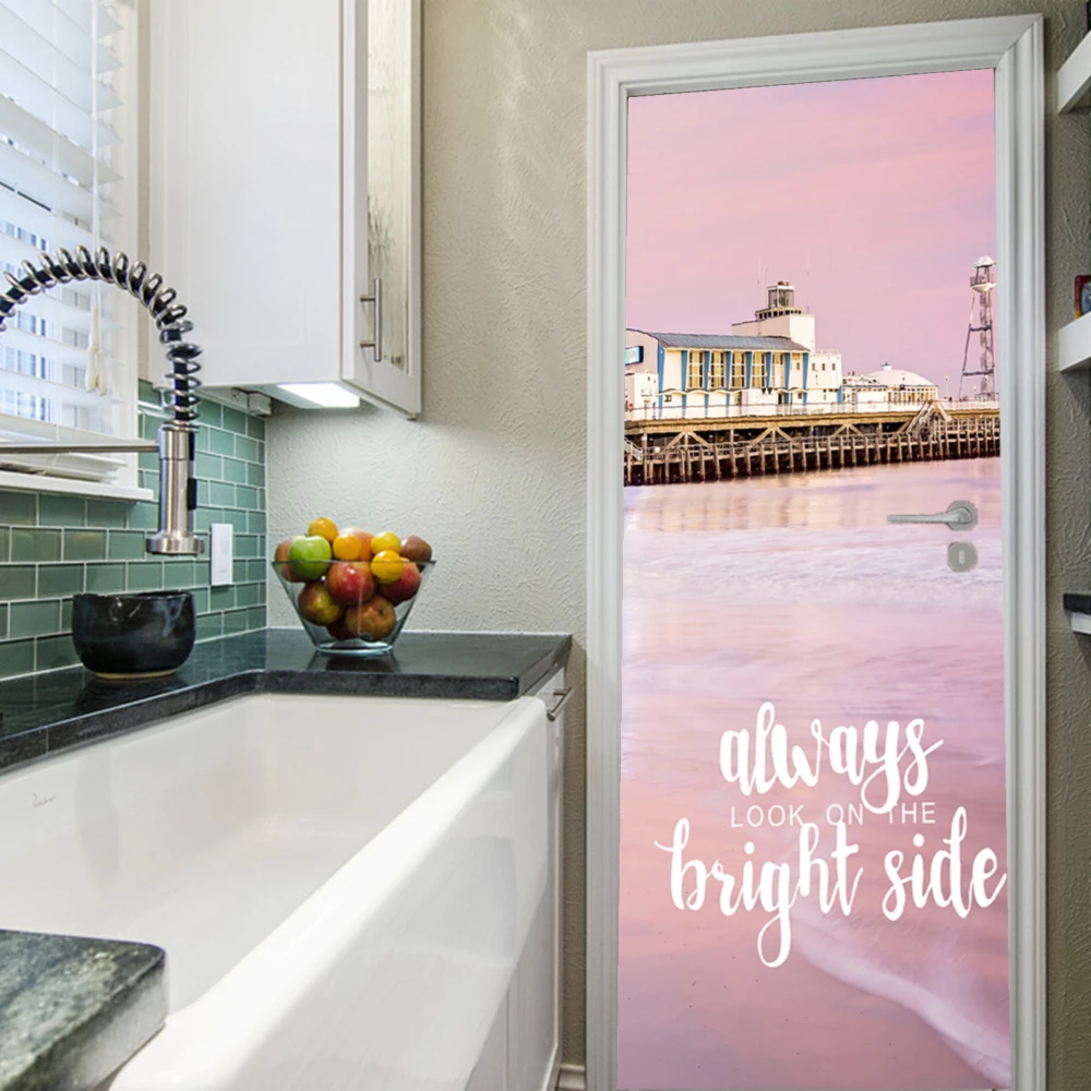 Self-adhesive Door Stickers Always Look On The Bright Side Vinyl Fridge Cover Decal Peel and Stick Wallpaper for Home Decor